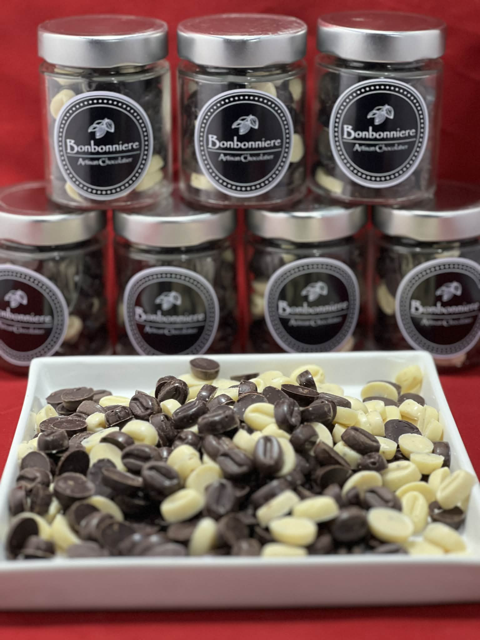 64% Dark Chocolate Coffee Beans with a touch of white chocolate beans. P450 - 1