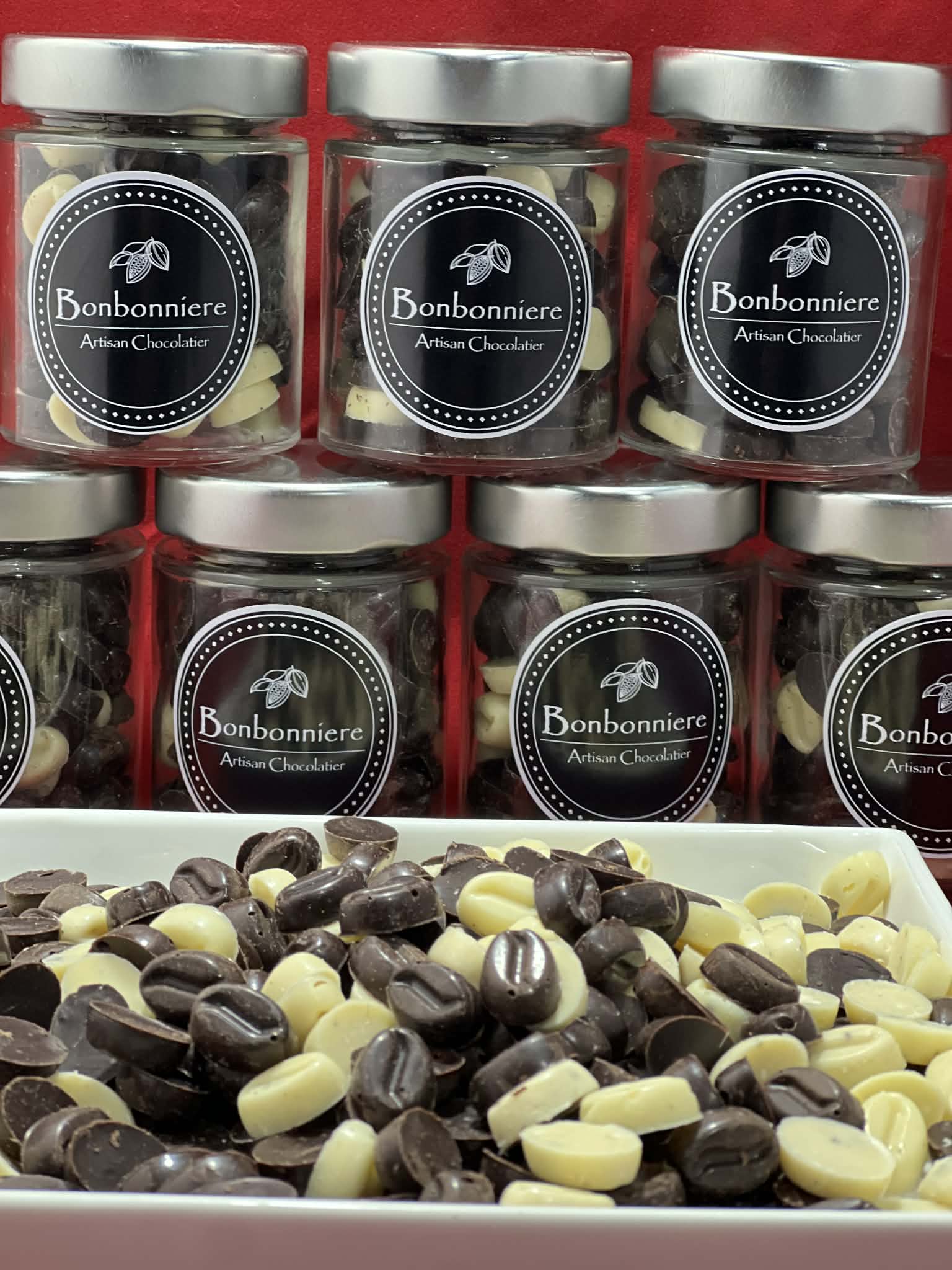 64% Dark Chocolate Coffee Beans with a touch of white chocolate beans. P450 - 2